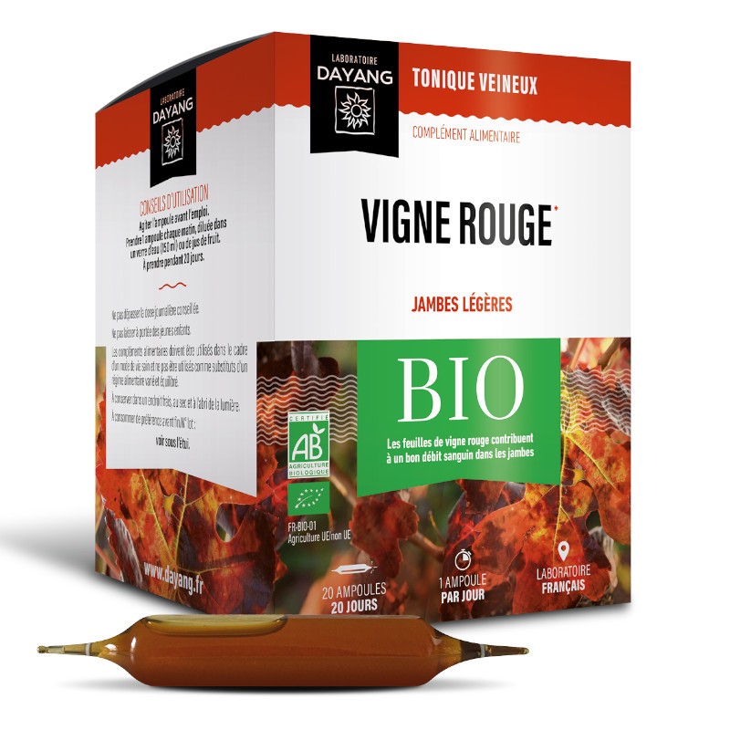 Vigne rouge bio 20 ampoules – DAYANG - Contenance : 20 ampoules