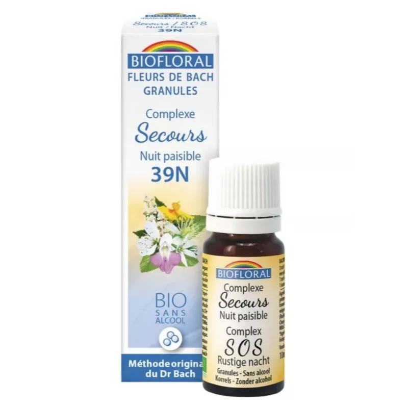 Fleur de Bach SANS ALCOOL Granules Secours Nuit paisible Bio 10 ml BIOFLORAL Fleur de Bach SANS ALCOOL Granules Secours Nuit paisible Bio 10 ml BIOFLORAL