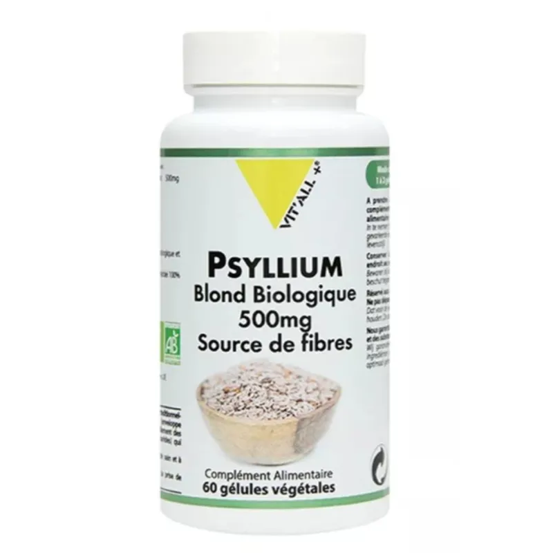 Psyllium blond BIO 500 mg 100 gélules VIT'ALL+ Psyllium blond BIO 500 mg 100 gélules VIT'ALL+