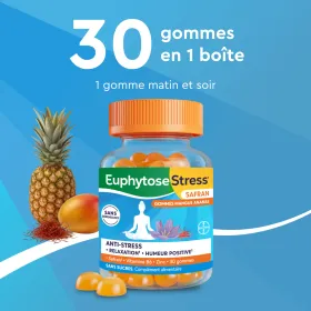 Euphytose Stress Safran : Anti-stress, relaxation et humeur positive - 30 gummies sans sucre mangue ananas