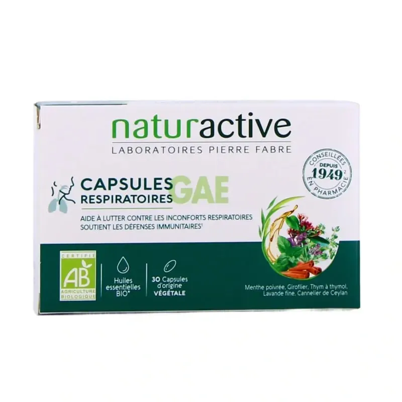 Packshot: NATURACTIVE - Respiratory Capsules GAE : Organic Herbal Respiratory Support 30 Capsules