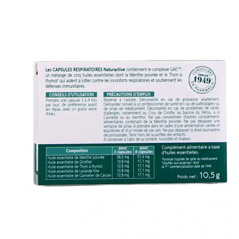 NATURACTIVE - Capsules Respiratoires GAE Bio : Confort Respiratoire - 30 Capsules